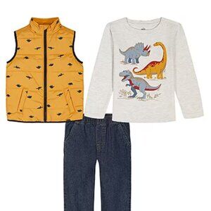 NWT Kids Headquarters Toddler Boys 3-Pc Dinosaur Vest Pant Set 3T